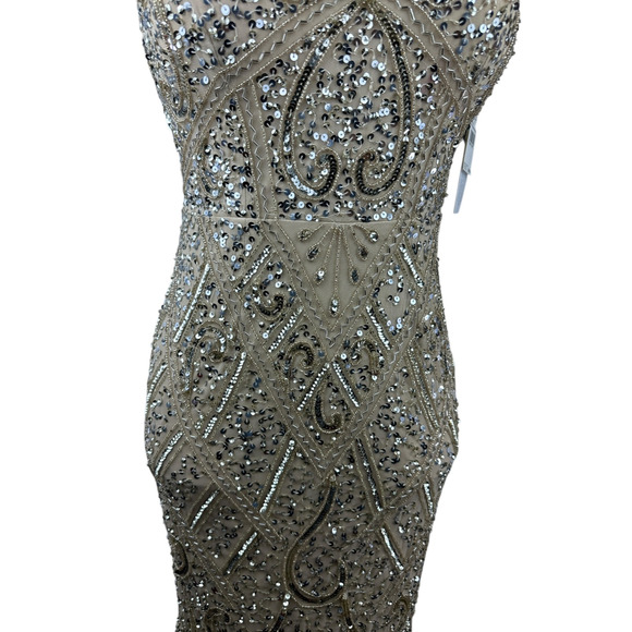 NWT Aidan Mattox Sequin Embellished V-Neck Flutter Hem Midi Dress *Altered* - Picture 4 of 16